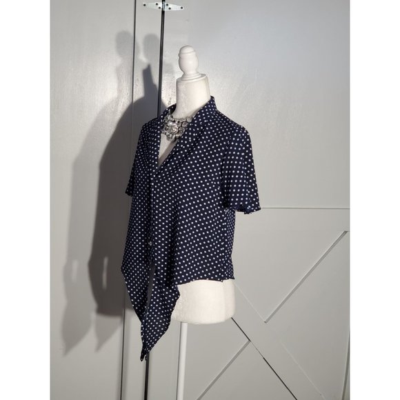 MONTEAU BLOUSE POLKA DOT COLOR BLUE SHORT SLEEVE POLY/SPANDEX SIZE S - Picture 2 of 5